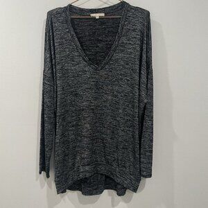 Joan Vass Studio Knit Heathered Sweater Shirt Long Sleeve Black Gray Size Large